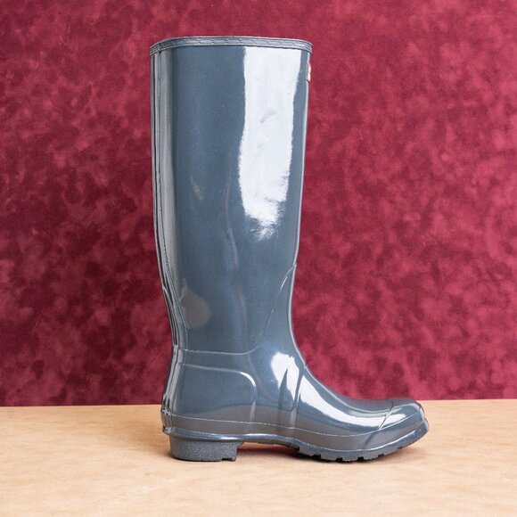 Hunter Women Original Tall Gloss Blue Granite Rain Rubber Wellies Knee sz 10 - Picture 10 of 10